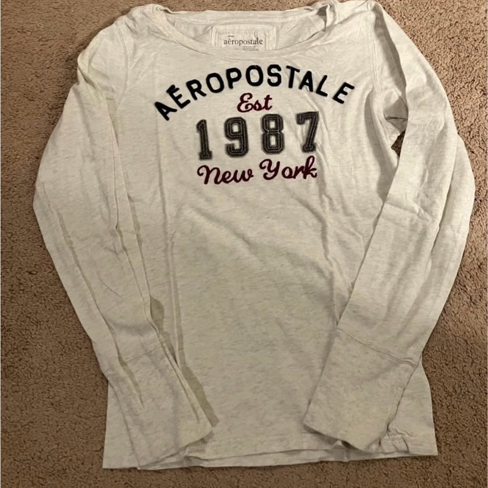 Aeropostale Off-White Graphic Long Sleeve Tee